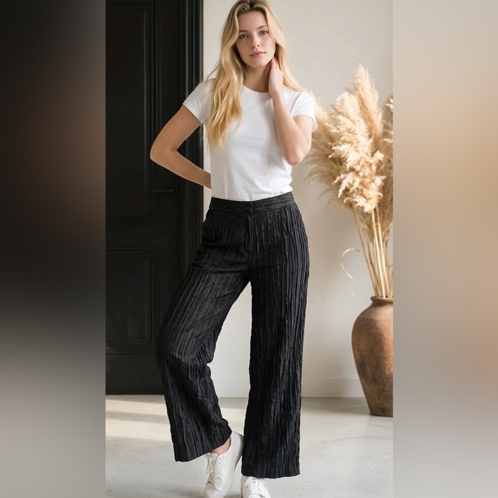 Textured Black Wide Leg Pants | Boutique Designer Style | NWT